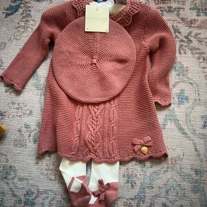 Rachel Knit Baby Outfit in Warm Pink